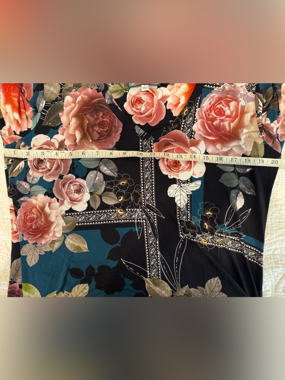 Johnny Was Los Angeles Floral Paisley Tunic Top Black Teal Pink Size L - Picture 8 of 8